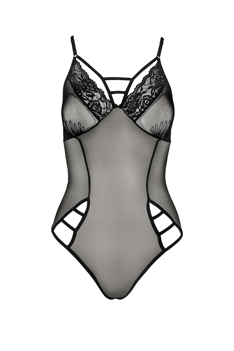 Body noir - Tulle transparent & dentelle graphique – Image 2
