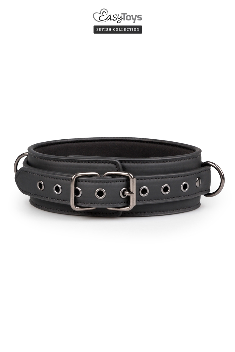 Collier & laisse métallique - Simili cuir noir – Image 2